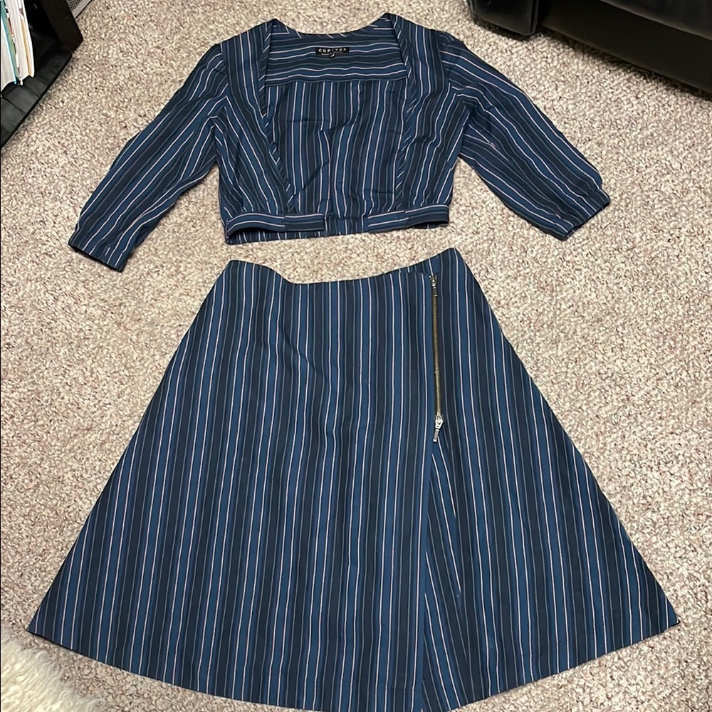 Comrags Navy Striped Two-Piece Skirt Set
